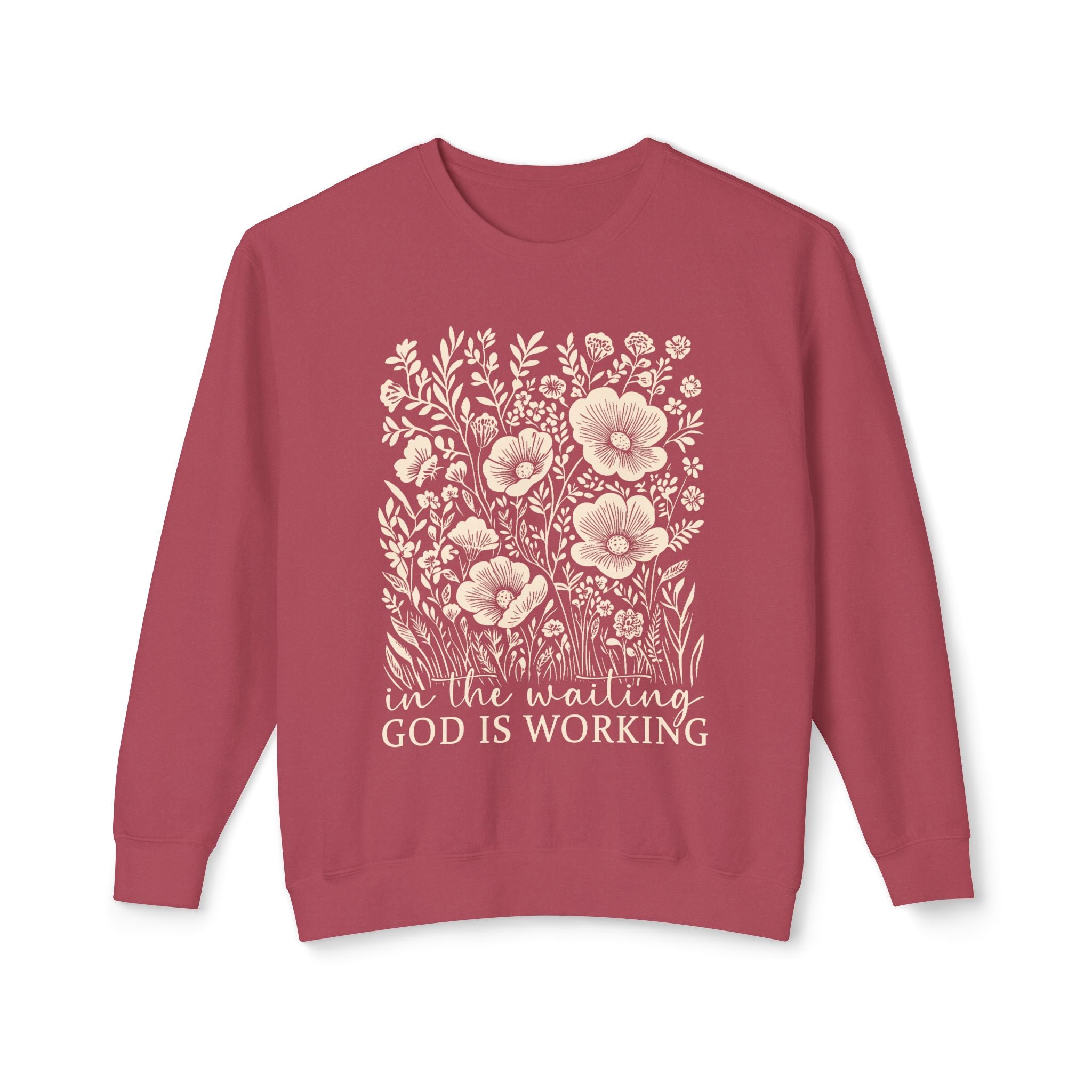 “In the Waiting God Is Working” Comfort Colors Crewneck Sweatshirt