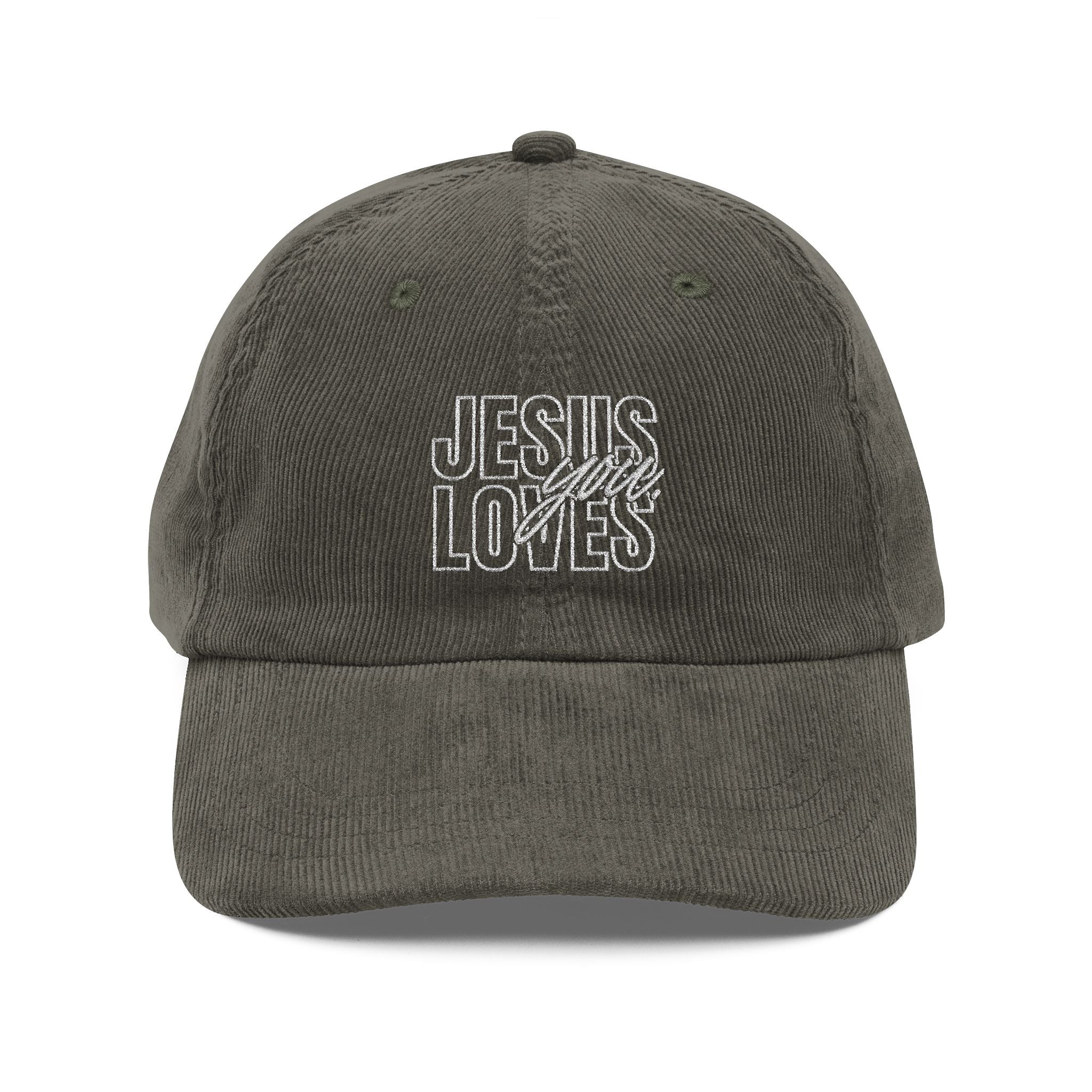 Jesus Loves You Vintage Corduroy Embroidered Cap