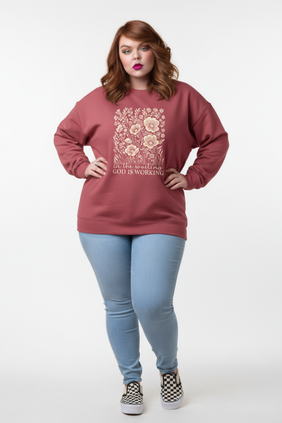 “In the Waiting God Is Working” Comfort Colors Crewneck Sweatshirt