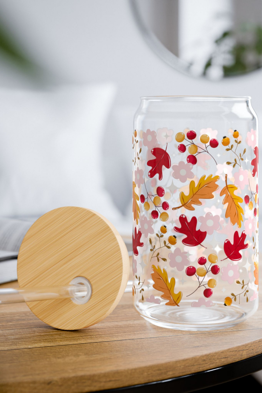 Autumn Bloom Glass Can Tumbler