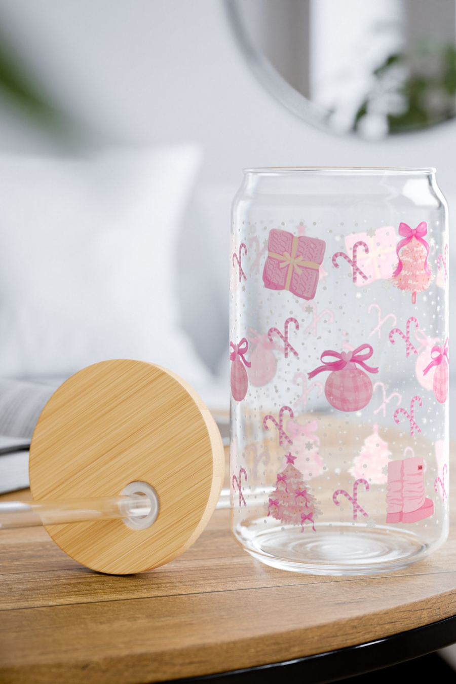 Pink Noel Glass Can Tumbler