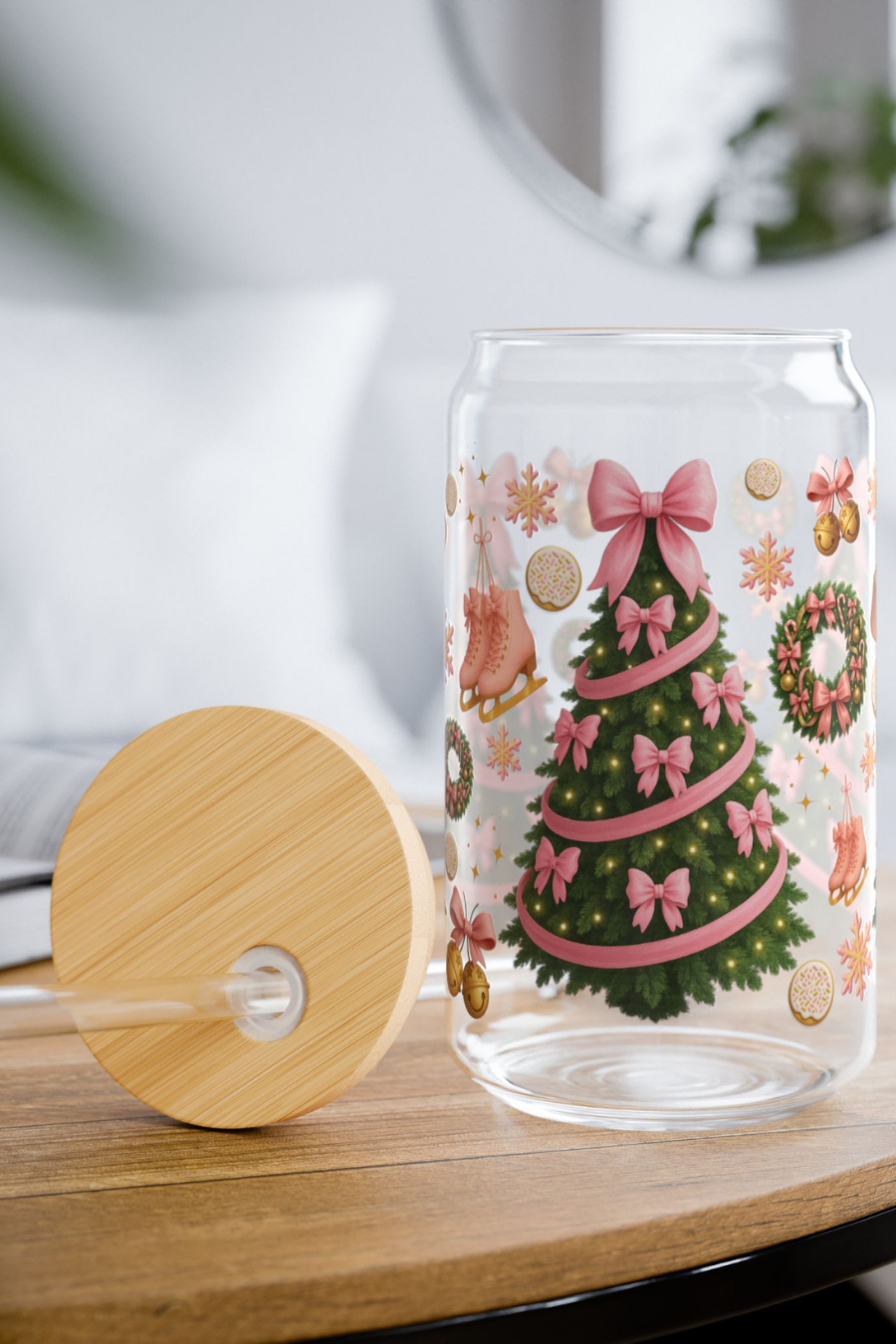 Cozy Pink Holiday Glass Can Tumbler