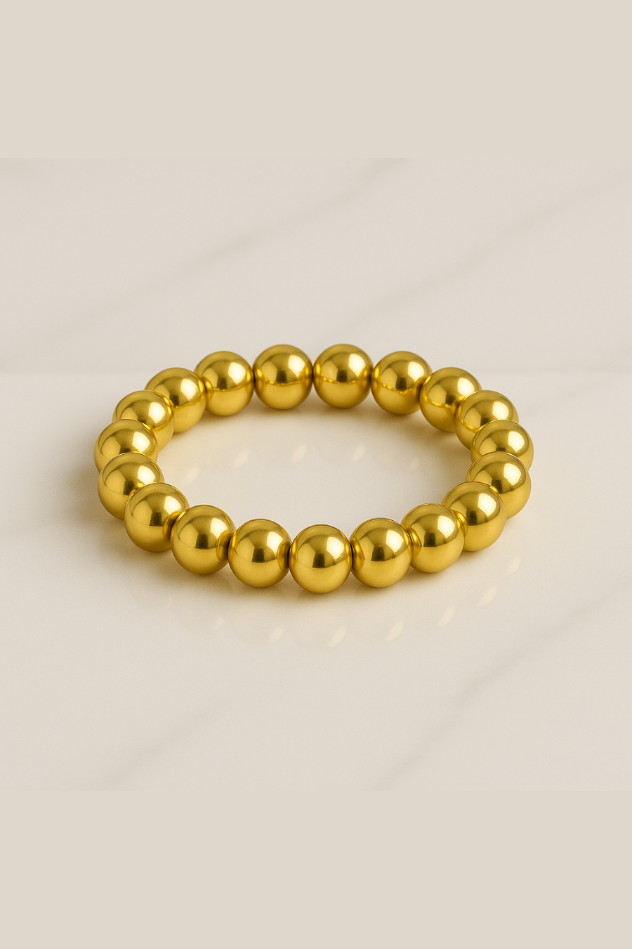 14K Gold-Plated Natural Hematite Round Stone Bracelet 12mm