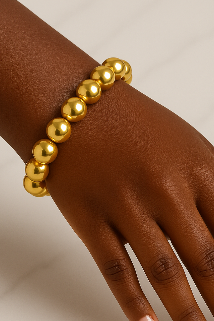 14K Gold-Plated Natural Hematite Round Stone Bracelet 12mm