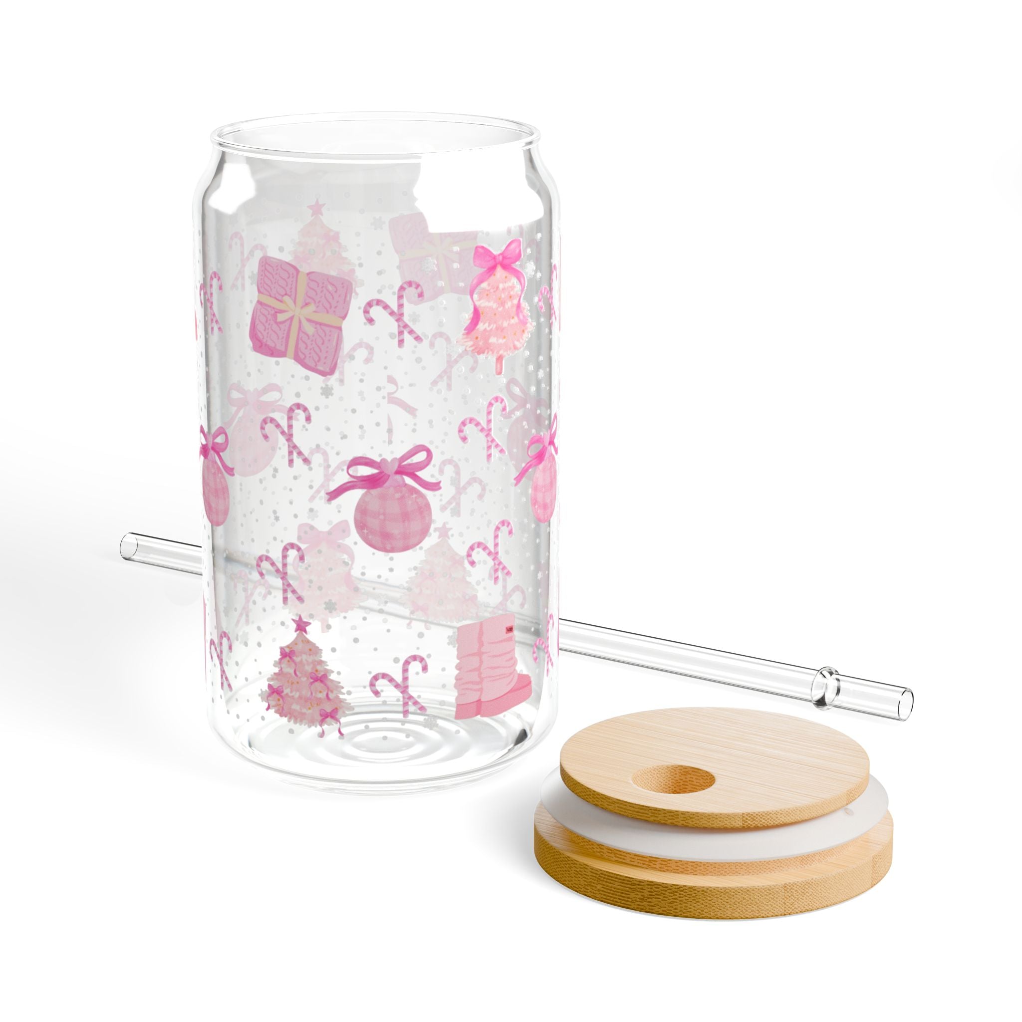 Pink Noel Glass Can Tumbler